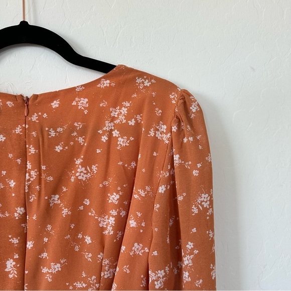 Ever After Orange Floral Long Sleeve Tiered Mini Dress Size Large - Picture 10 of 13